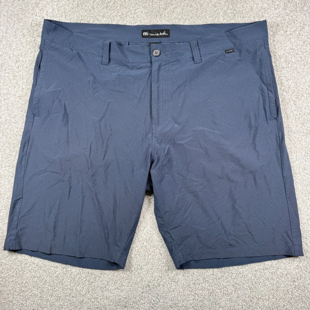 Travis Mathew Golf Shorts Men 42 Blue‎ Micro Stripe Stretch Performance